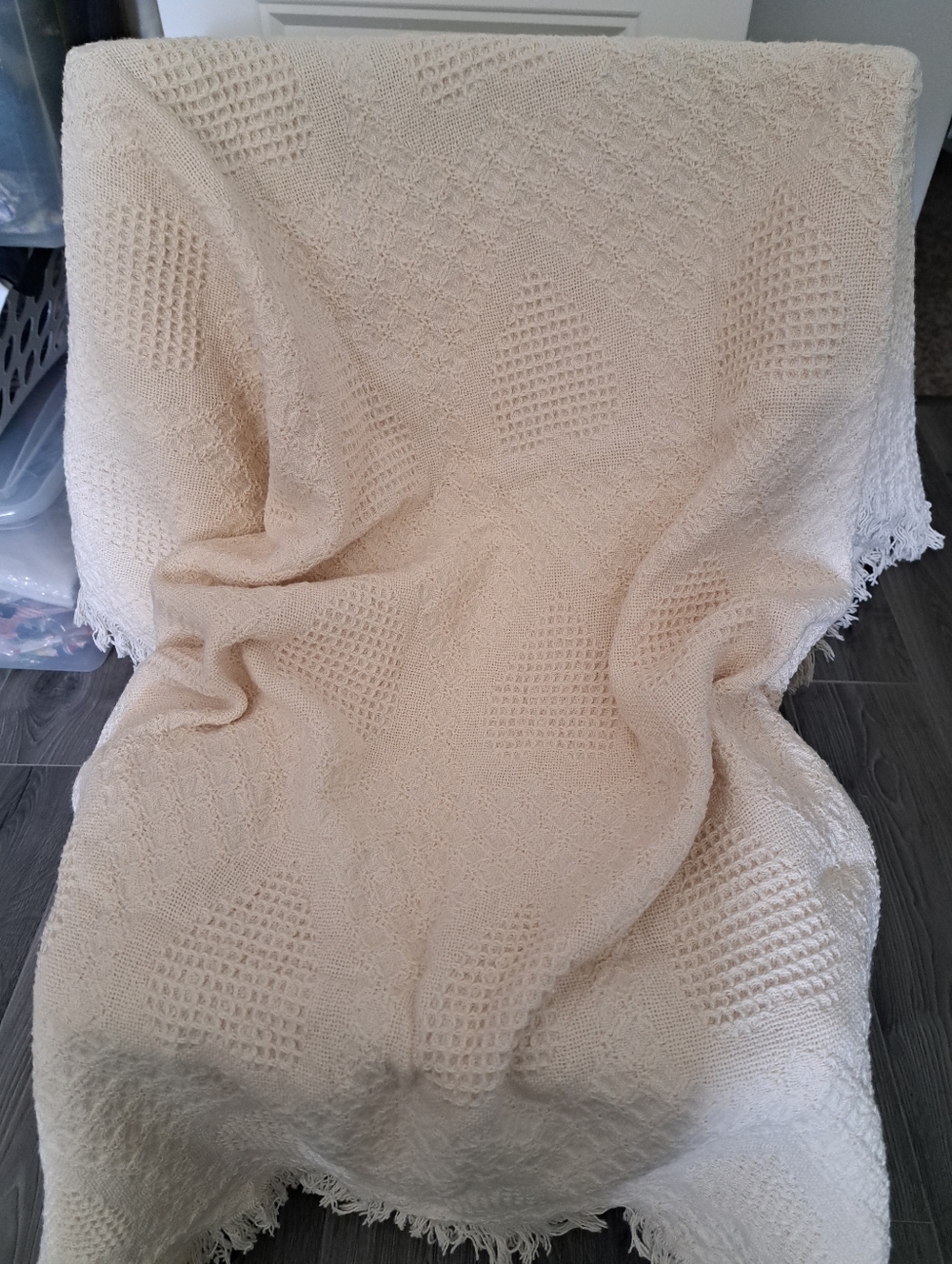 VTG Manual Woodworkers Weavers 100% cotton throw fringe blanket cottagecore Chic